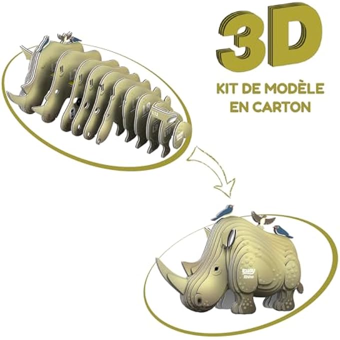 RHINO 3D PUZZLE, 24 PIECE ECO-FRIENDLY EDUCATIONAL TOY PUZZLES FOR BOYS, GIRLS & KIDS AGES 6+ - Image 2
